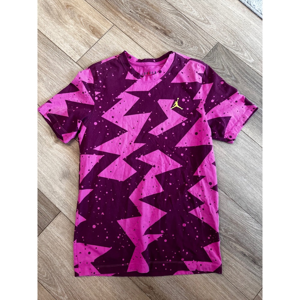 Jordan Magenta Purple Zigzag Splatter Print T-Shirt Jumpman Logo Small